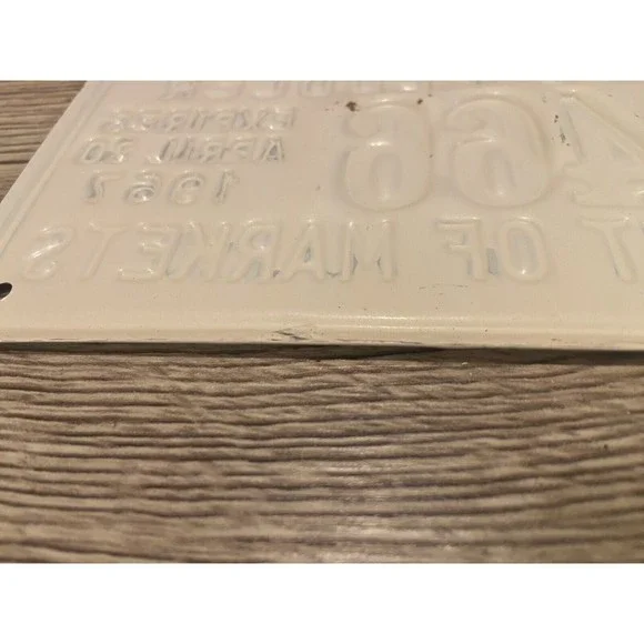 Vintage 1967 New York City Push Cart Licensed Peddler License Plate White Black